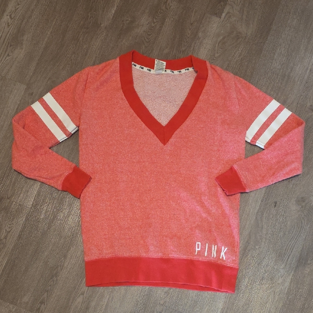 Pink (Victoria's Secret) V-Neck Sweater with White Accents